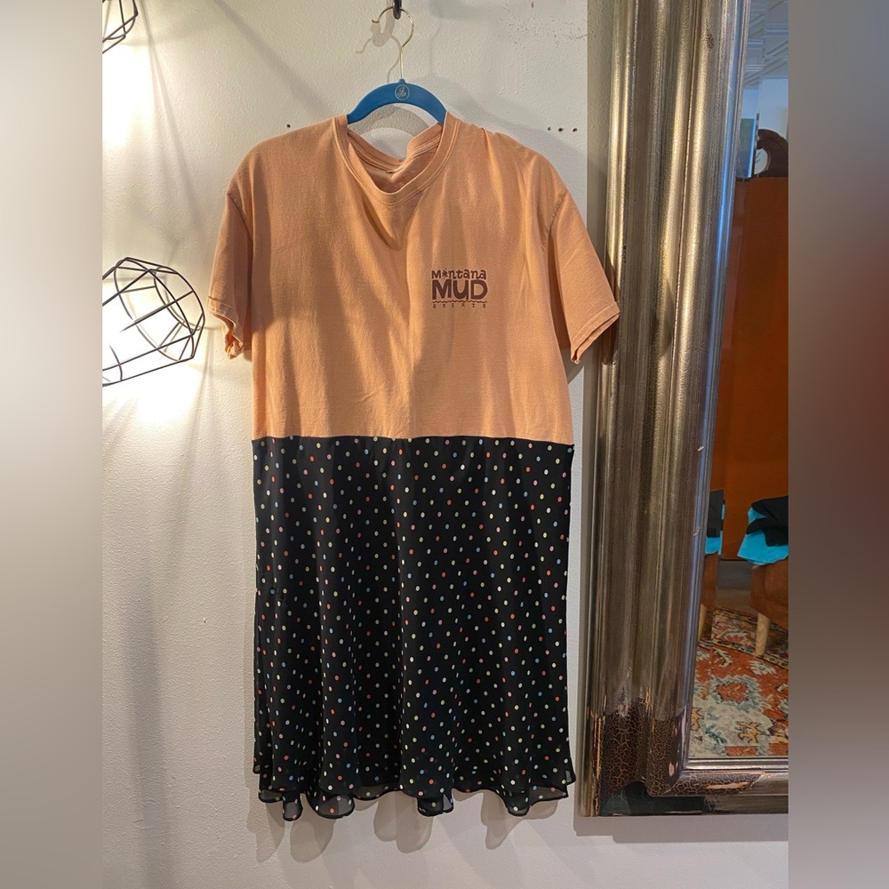 OOAK Upcycled polka dot chiffon Montana Mud Two-Tone Dress
